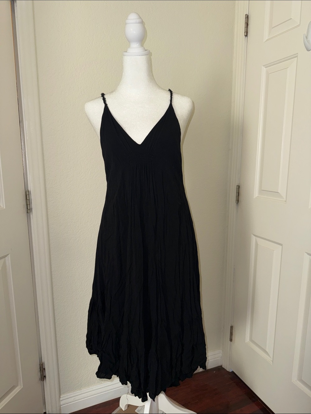 Cotton Candy Black Spaghetti Strap V-Neck Midi Dress